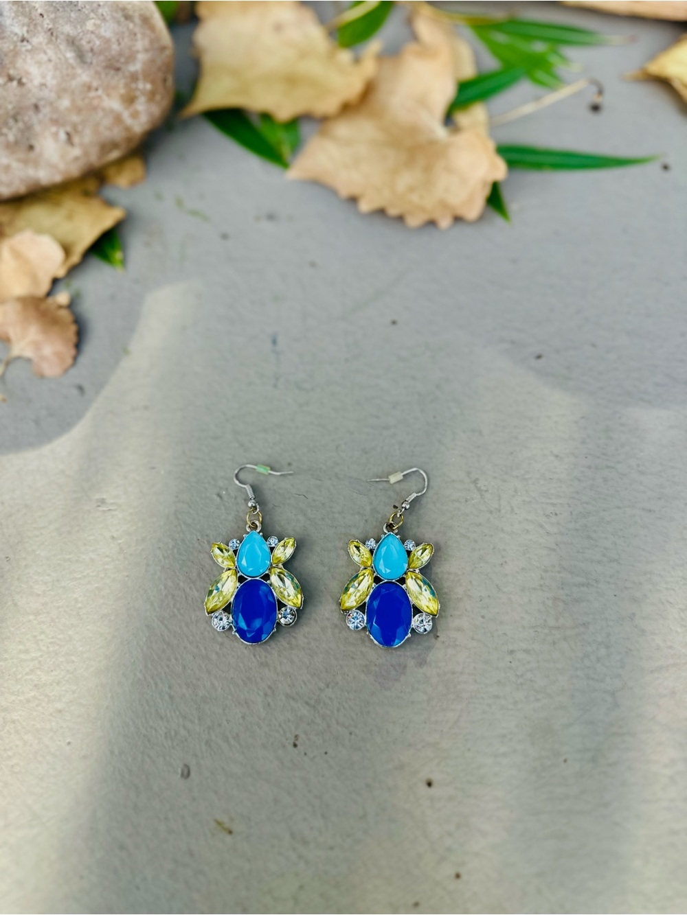 Blue and Yellow Crystal Drop Earrings - Women Jewelry